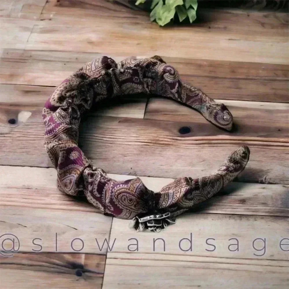 Purple Paisley Crown Silk Artisan Handcrafted Headband Elegant Hair Accessory - Picture 4 of 9